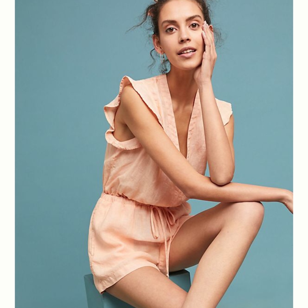 Blue and White Striped Cloth and Stone Romper Sz S